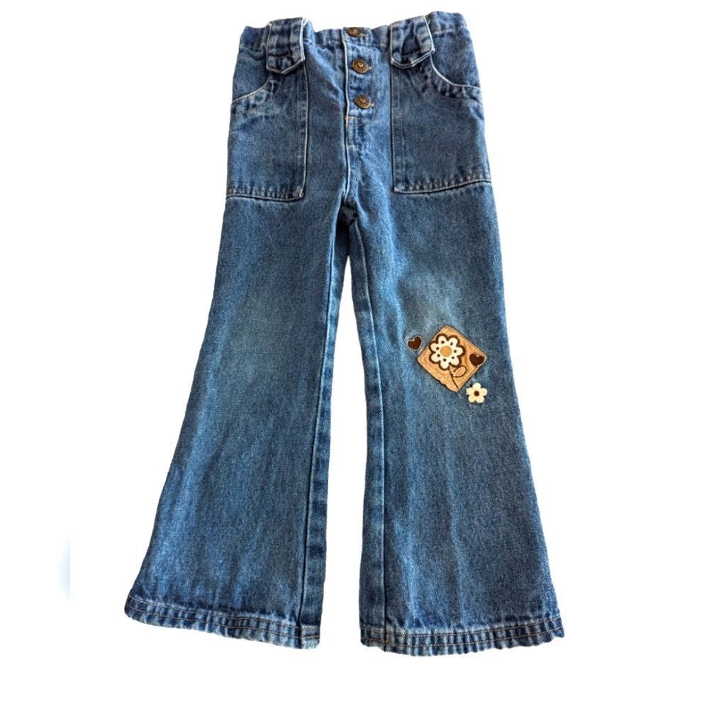 Vintage girls Younghearts denim embroidered jeans size 3T‎